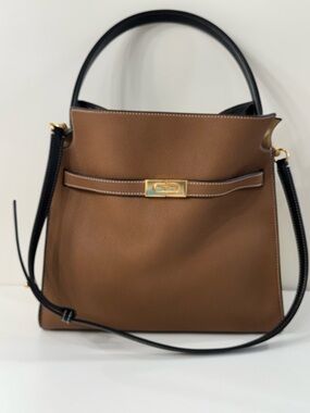 Tory Burch Radziwill Double Bag Brown & Black Leather Tote with Gold Hardware